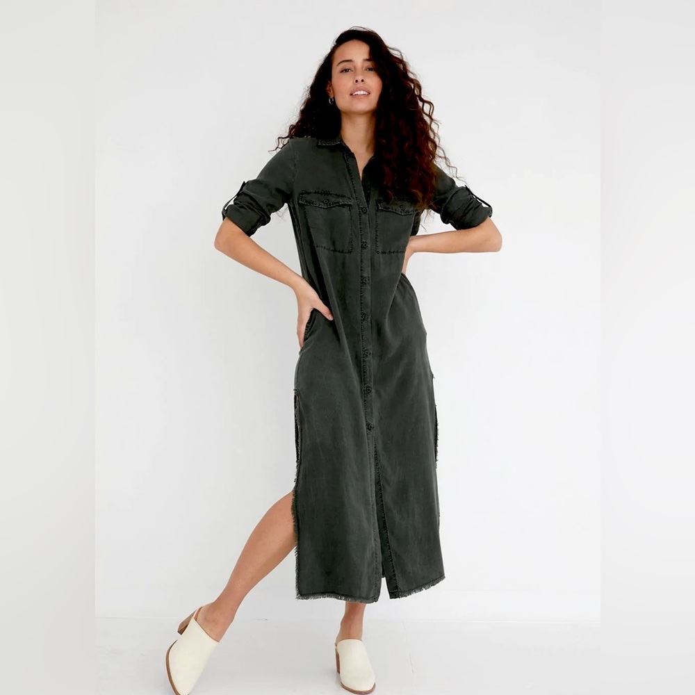 Bella Dahl Mesa Maxi Shirt Dress (S) in Vintage Black
